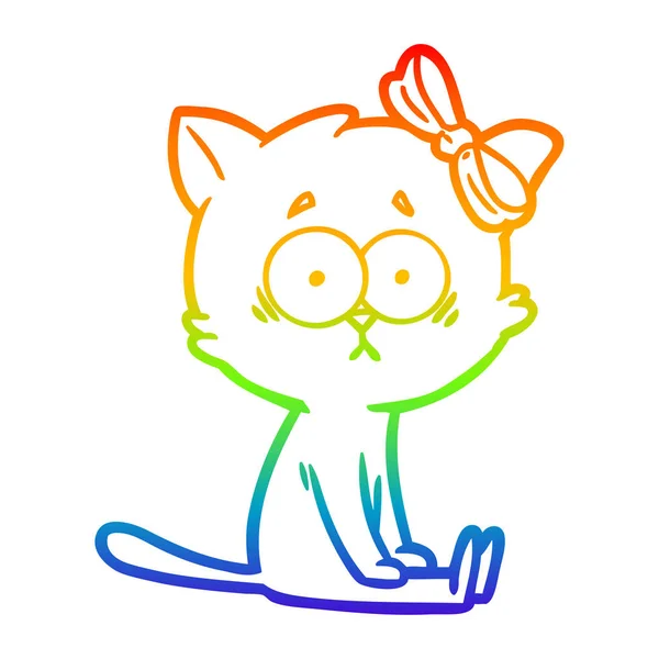 Regenbogen Gradienten Linie Zeichnung Karikatur Katze — Stockvektor