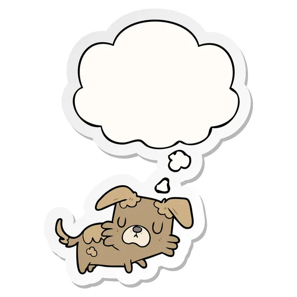 Cartoon dog and thought bubble as a printed sticker — Stock Vector