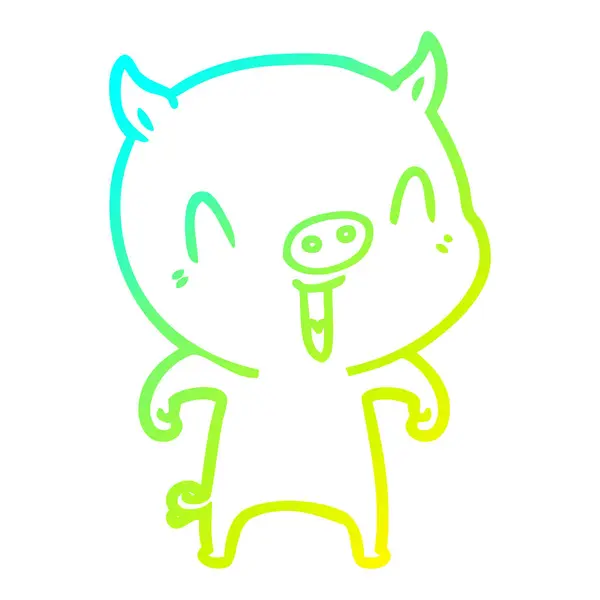 Froid dégradé ligne dessin heureux dessin animé cochon — Image vectorielle