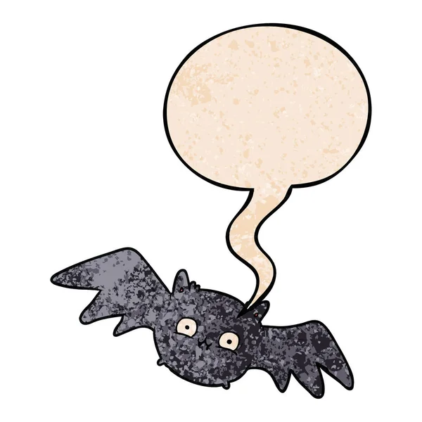 Cartoon-Vampir-Halloween-Fledermaus und Sprechblase in Retro-Textur — Stockvektor