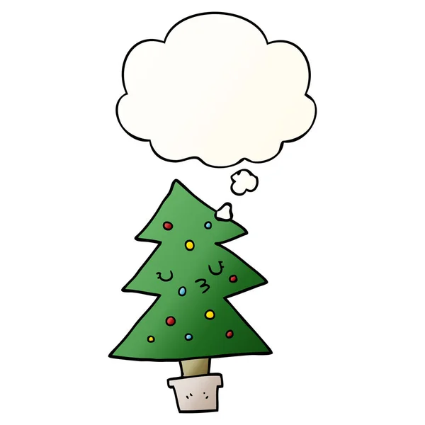 Dessin animé arbre de Noël et bulle de pensée en pente lisse sty — Image vectorielle