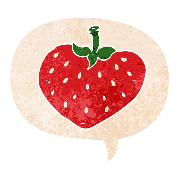 Cartoon Strawberry och pratbubbla i retro texturerat stil — Stock vektor