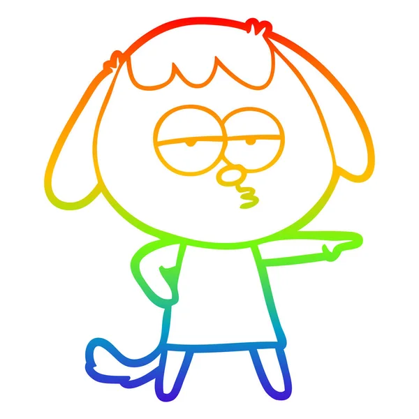 Rainbow gradient ligne dessin dessin animé chien ennuyé — Image vectorielle