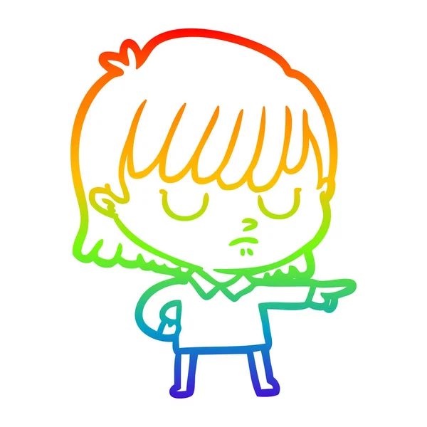 Regenboog gradiënt lijntekening cartoon vrouw — Stockvector