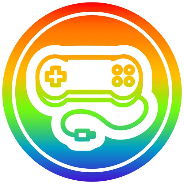 Controlador de juego de consola circular en espectro de arco iris — Vector de stock