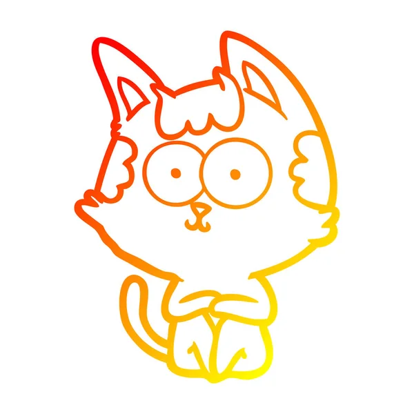 Warme Gradienten Linie Zeichnung glücklich Cartoon Katze — Stockvektor