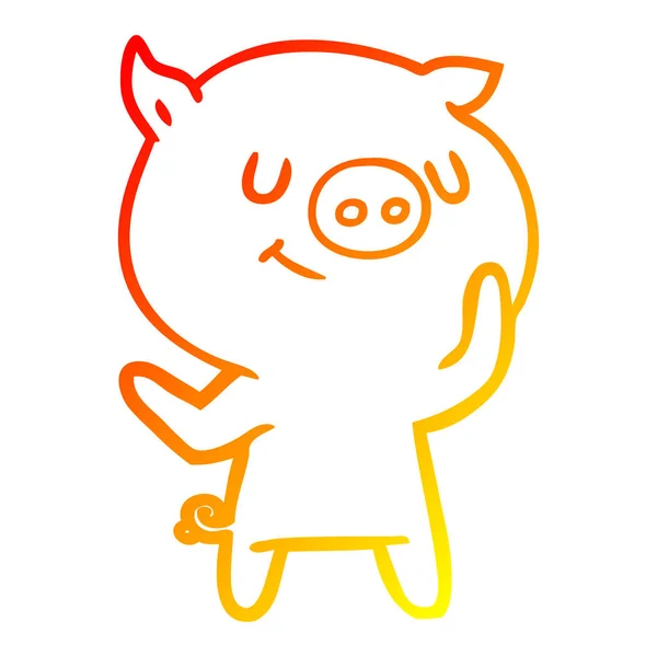 Chaud gradient ligne dessin heureux dessin animé cochon — Image vectorielle