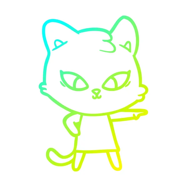 Línea de gradiente frío dibujo lindo gato de dibujos animados — Vector de stock