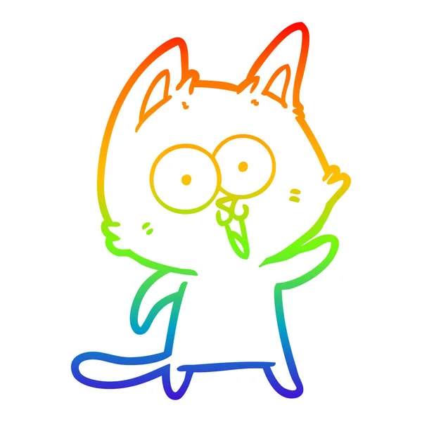 Regenboog gradiënt lijntekening grappige cartoon kat — Stockvector