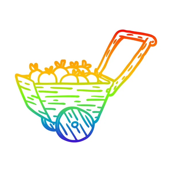 Rainbow gradient linje ritning vagn full av färska äpplen — Stock vektor