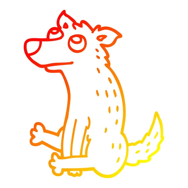 Línea de gradiente caliente dibujo dibujos animados perro sentado — Archivo Imágenes Vectoriales