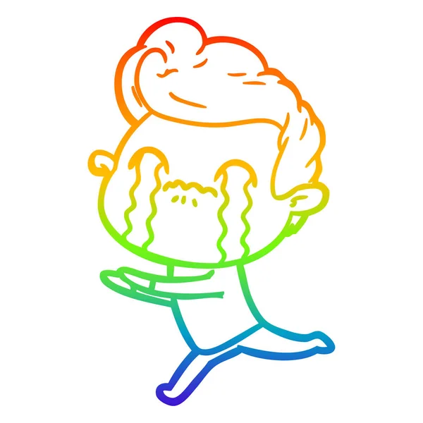 Arco iris gradiente línea dibujo dibujos animados hombre llorando — Vector de stock