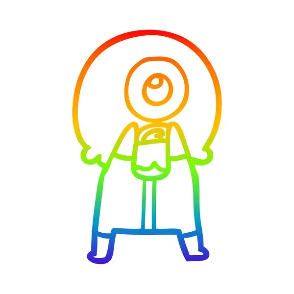 Regenboog gradiënt lijntekening cartoon Cyclops buitenaardse Spaceman — Stockvector