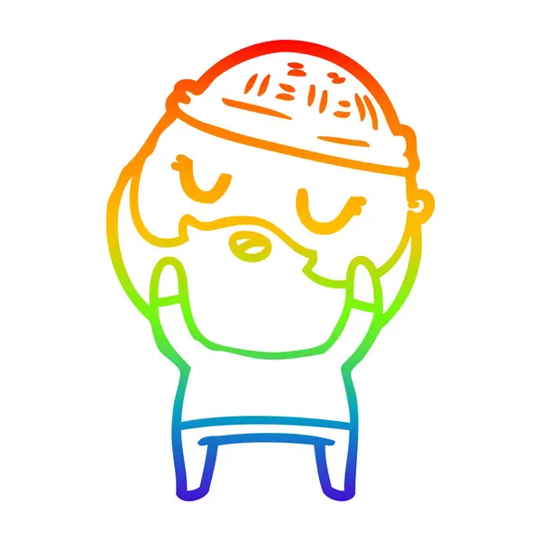 Regenbogen-Gradienten-Linie Zeichnung niedlichen Cartoon Mann mit Bart — Stockvektor
