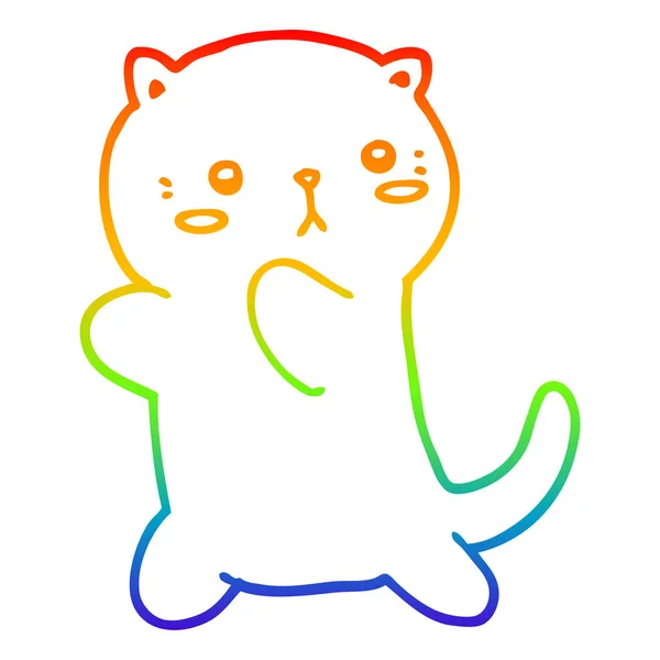 Arco iris gradiente línea dibujo lindo dibujos animados gato — Vector de stock