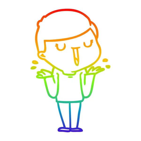 Linea gradiente arcobaleno disegno cartone animato ragazzo felice senza preoccupazioni — Vettoriale Stock