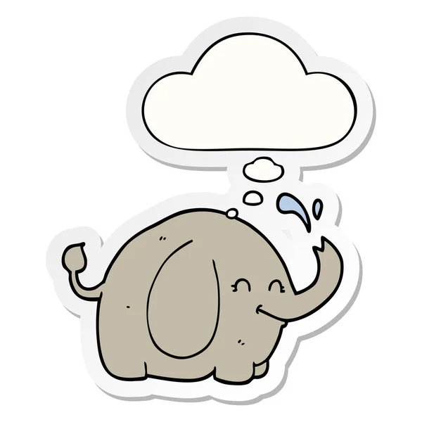 Мультяшный слон и мыслепузырь как наклейка — стоковый вектор