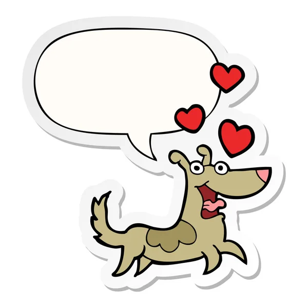 Καρτούν σκύλων και καρδιές αγάπης και ομιλία αυτοκόλλητο φούσκα — Διανυσματικό Αρχείο