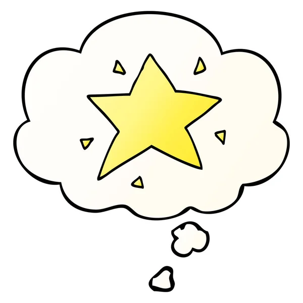 Estrella de dibujos animados y burbuja de pensamiento en estilo gradiente suave — Vector de stock