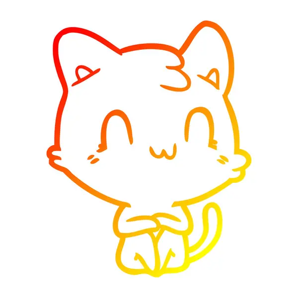 Тепла градієнтна лінія малювання мультфільм щасливий кіт — стоковий вектор