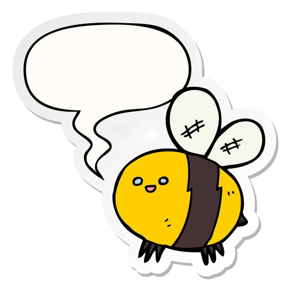 Мультяшна бджола і мовна бульбашка наклейка — стоковий вектор