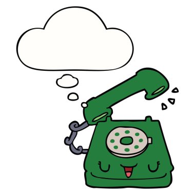 sevimli karikatür telefon ve düşünce balonu