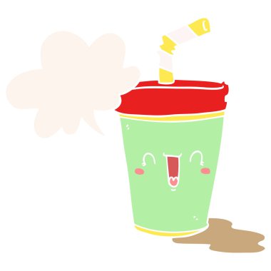 retro tarzında sevimli karikatür soda ve konuşma balonu