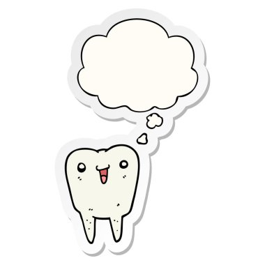 karikatür diş ve baskılı bir etiket olarak düşünce balonu