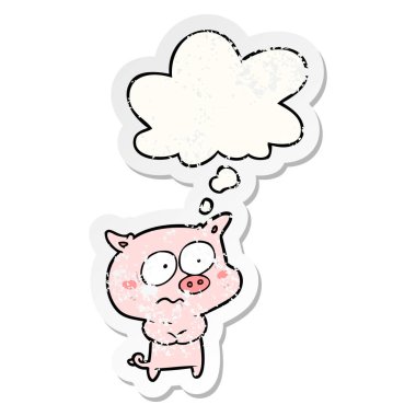 karikatür sinir domuz ve sıkıntılı yıpranmış stic olarak kabarcık düşünce