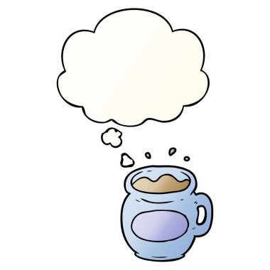 karikatür kahve fincanı ve pürüzsüz degrade tarzında düşünce balonu