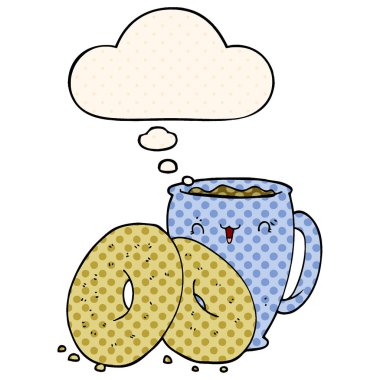 çizgi film kahve ve çörekler ve çizgi roman tarzında düşünce balonu