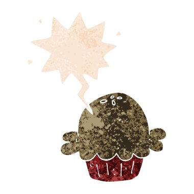 retro dokulu tarzda karikatür pasta ve konuşma balonu