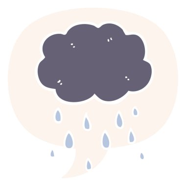 retro tarzında karikatür bulut yağmur ve konuşma balonu