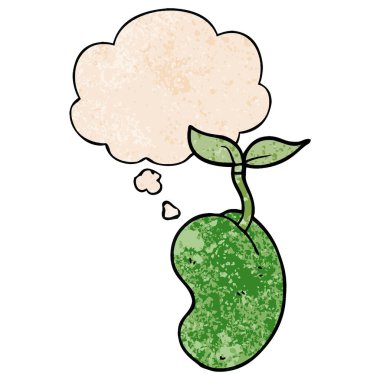 çizgi film filizlenen tohum ve grunge doku patt düşünce balonu