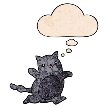 karikatür kedi ve grunge doku desen tarzında düşünce balonu