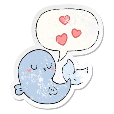 aşk ve konuşma balonu sıkıntılı etiket sevimli karikatür balina