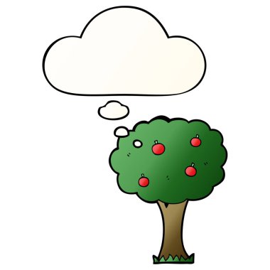 karikatür elma ağacı ve pürüzsüz degrade tarzında kabarcık düşünce