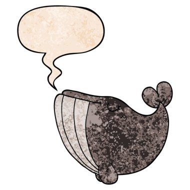 retro doku tarzında karikatür balina ve konuşma balonu