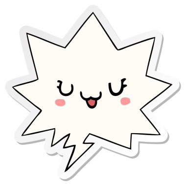 sevimli mutlu karikatür yüz ve konuşma kabarcık etiket