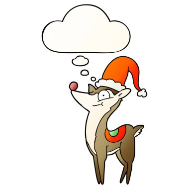 karikatür noel geyiği ve pürüzsüz degrade içinde kabarcık düşünce