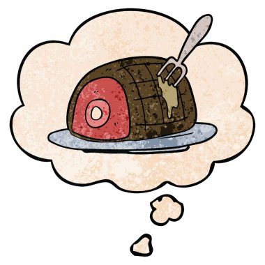 karikatür pişmiş sığır eti ve grunge doku desen düşünce balonu