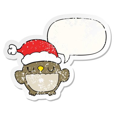 sevimli noel baykuş ve konuşma balonu sıkıntılı etiket