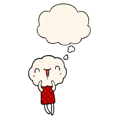 sevimli karikatür bulut kafa yaratık ve komik boo düşünce balonu