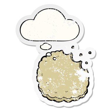 karikatür bisküvi ve sıkıntılı yıpranmış etiket olarak kabarcık düşünce