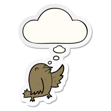 karikatür kuş ve baskılı bir etiket olarak kabarcık düşünce