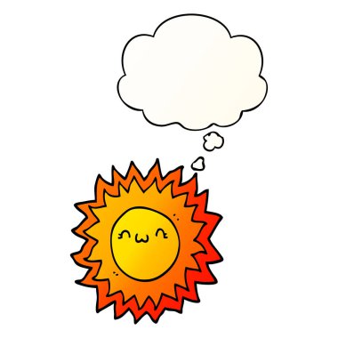 çizgi film güneşi ve pürüzsüz degrade tarzında düşünce balonu