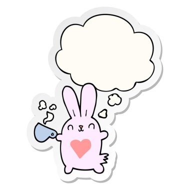 aşk kalp ve kahve fincanı ile sevimli karikatür tavşan ve b düşündüm