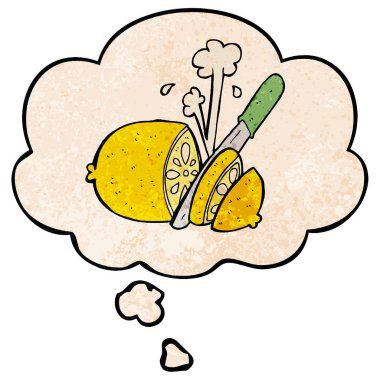 karikatür dilimlenmiş limon ve grunge doku patter düşünce kabarcık