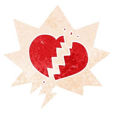 retro dokulu tarzda karikatür kırık kalp ve konuşma balonu