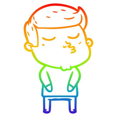 gökkuşağı gradyan çizgi çizim karikatür model adam pouting